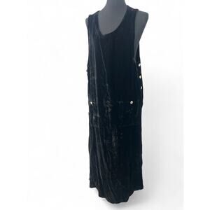 Vintage Designer XL Velvet Pullover Dress Midi Overall Side Pearl Button Womens